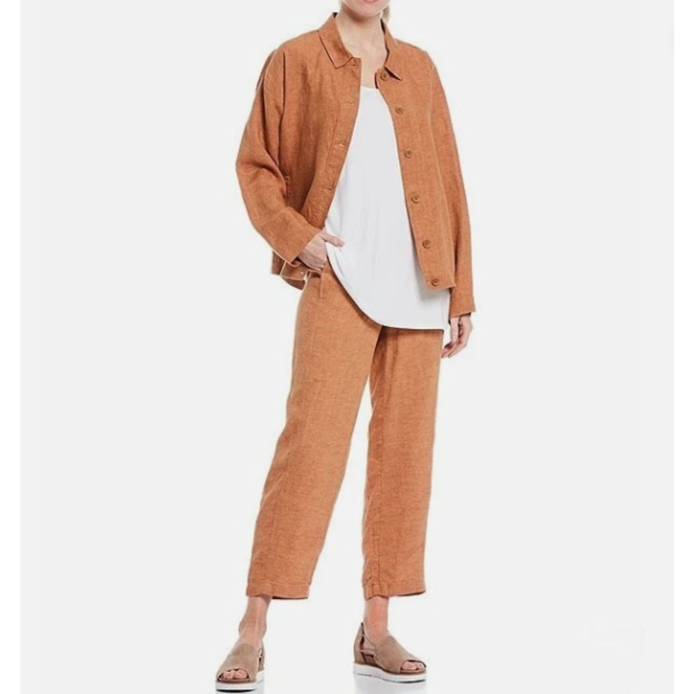 Eileen Fisher Organic Linen Button Front Jacket Terracotta Orange Womens L
